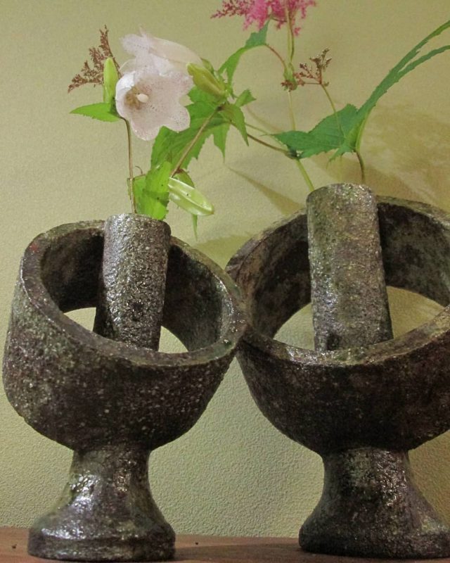 秋野宏和作 伊賀忠央窯 苔肌焼の壺 - 花瓶